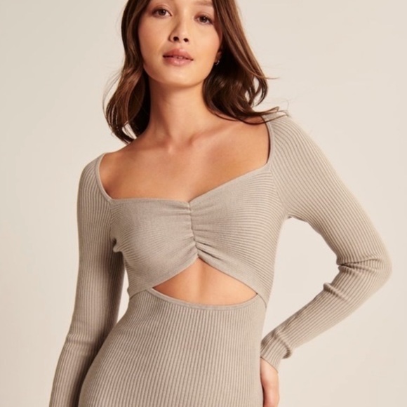 NWT Abercrombie & Fitch Cinched Front Cutout Sweater Midi Dress - Picture 2 of 14